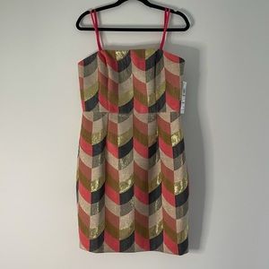 Maggy London Pink, Navy & Gold Chevron Mini Dress